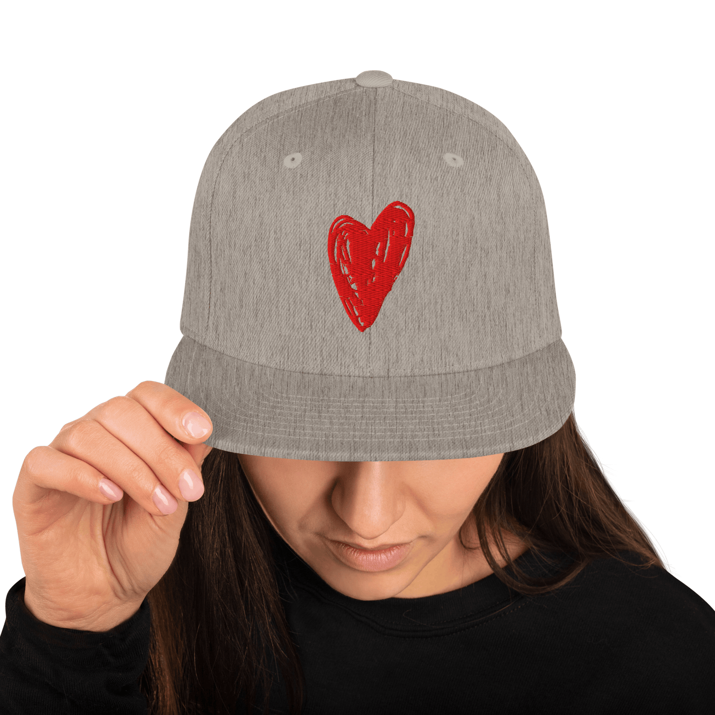 Red Heart - Snapback Hat apparel Heather Grey
