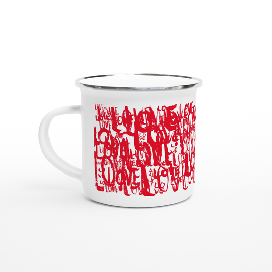 Red Love Typo - White 12oz Enamel Mug Mugs