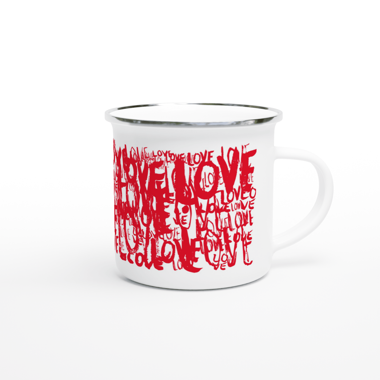 Red Love Typo - White 12oz Enamel Mug Mugs