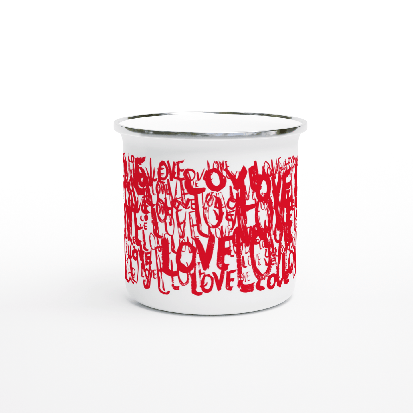 Red Love Typo - White 12oz Enamel Mug Mugs