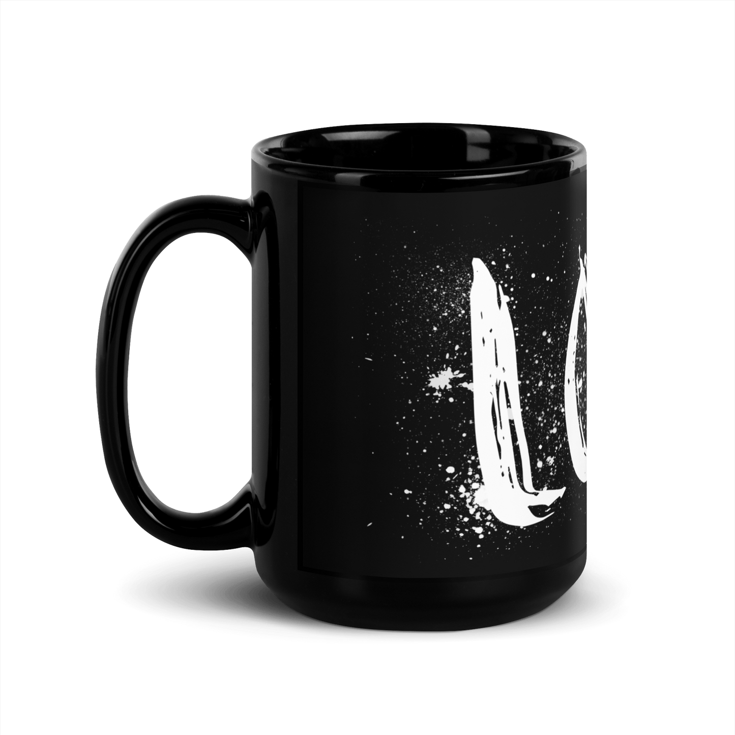 Splatter Love - Black Glossy Mug Mugs 15 oz