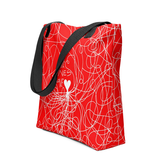 The Lines of Love - All-Over Print Tote Bag Tote Bag Black