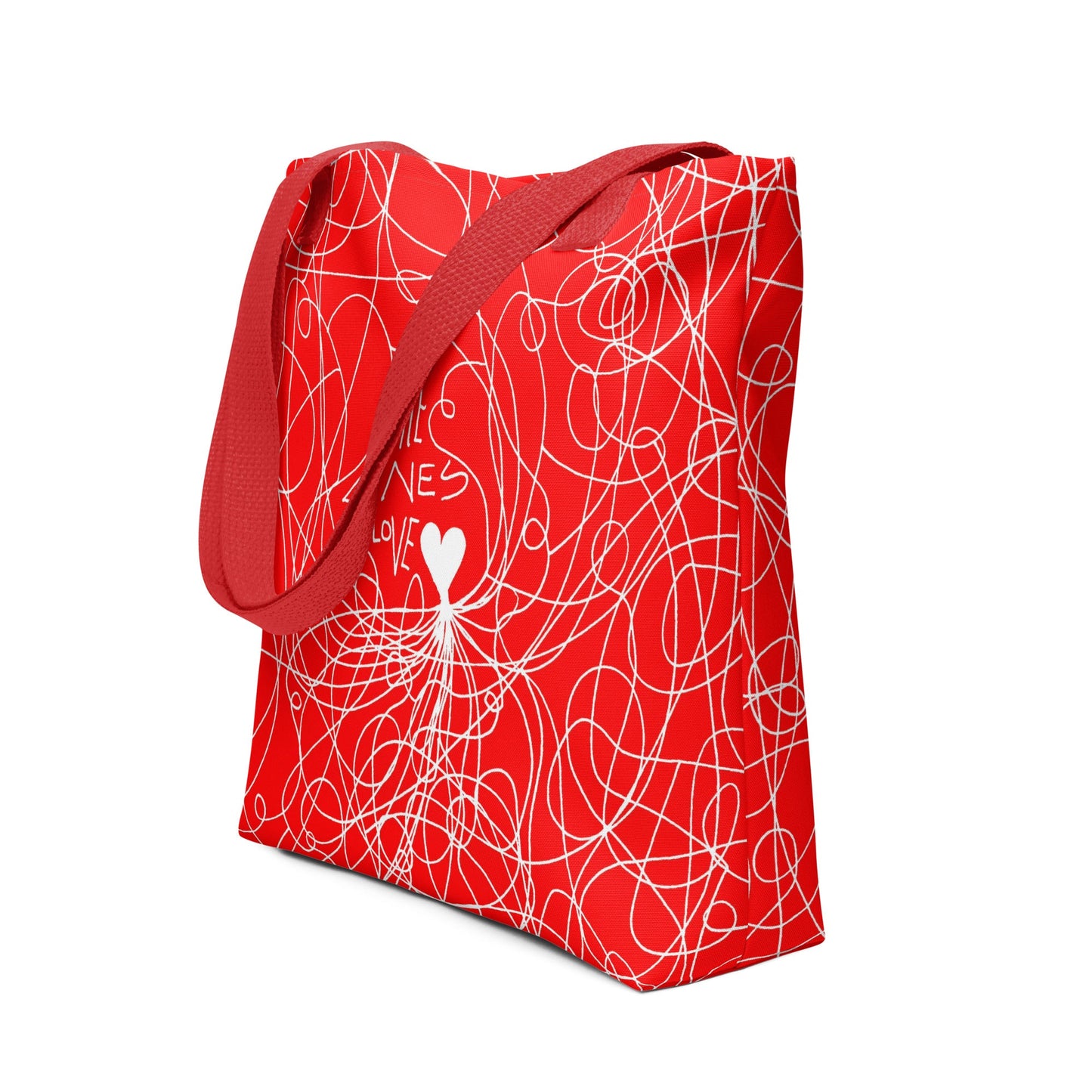 The Lines of Love - All-Over Print Tote Bag Tote Bag Red