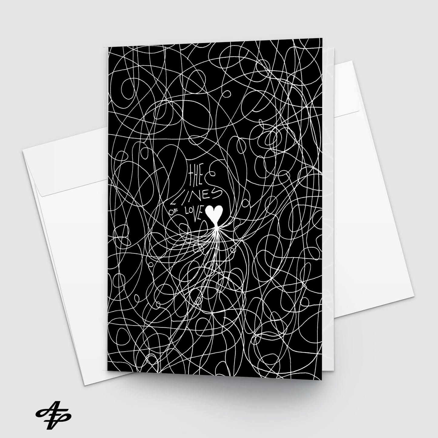 The Lines of Love (Black) - Pack of 10 Greeting Cards with Envelopes Print Material