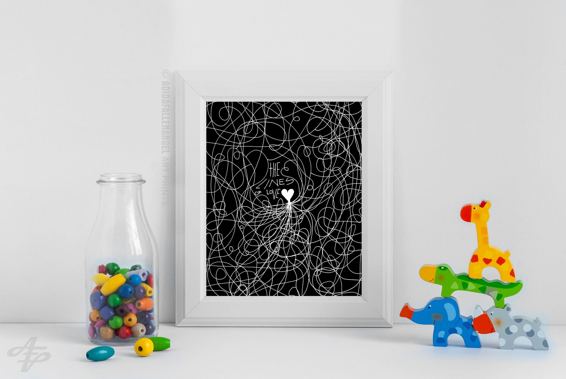 The Lines of Love - Line Art Illustration Print (Black Edition) Art Prints