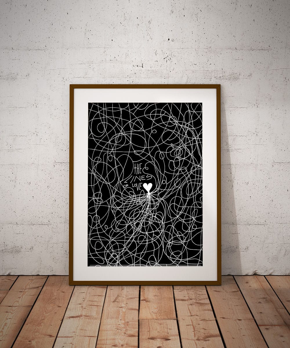 The Lines of Love - Line Art Illustration Print (Black Edition) Art Prints